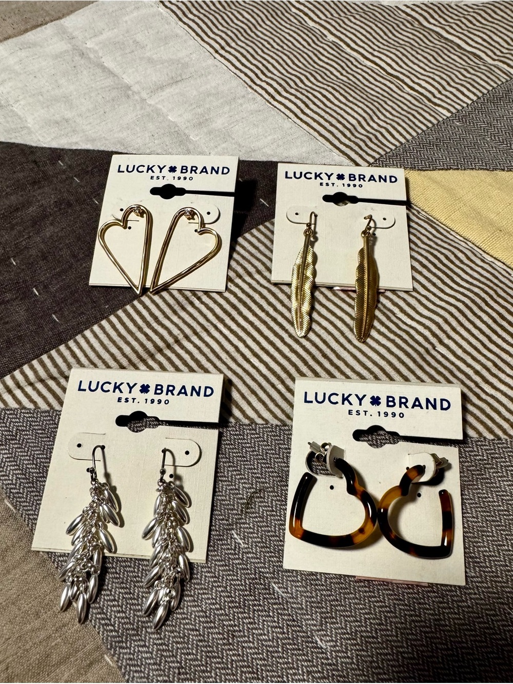 4 Pairs of Lucky Brand Tortoiseshell Earrings-Gold/Silver/Brown NWT